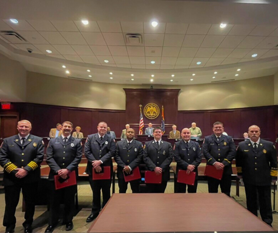 Six firemen and emt staff were recognized at the Board of Aldermen meeting